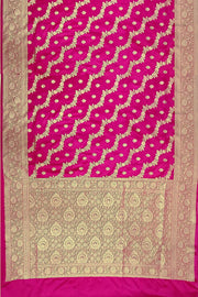 Banarasi mashru silk saree in  pink in leheriya pattern with motifs and a  contrast pallu.