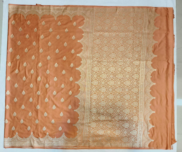 Banarasi mashru silk saree in  peach  with floral motifs