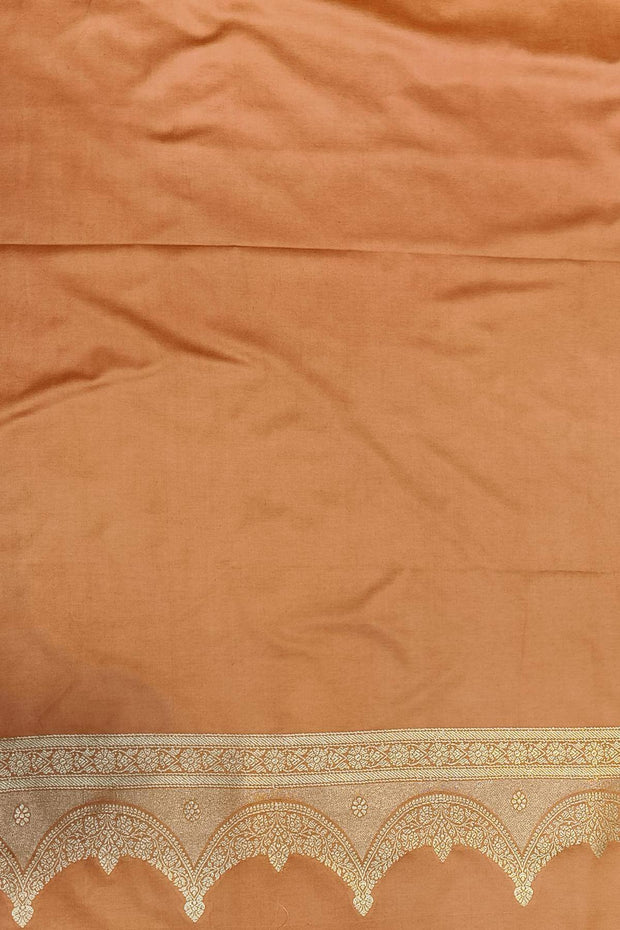 Banarasi mashru silk saree in  peach  with floral motifs