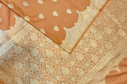 Banarasi mashru silk saree in  peach  with floral motifs