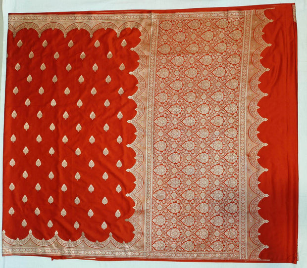 Banarasi mashru silk saree in  red  with floral motifs