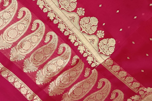 Banarasi kora ( organza) silk saree  in magenta with small buttis