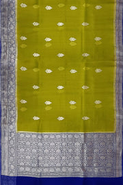 Banarasi kora ( organza) silk saree in mehndi green  with buttis