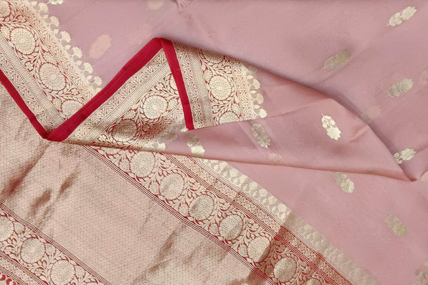 Banarasi kora ( organza) silk saree in peach with floral motifs