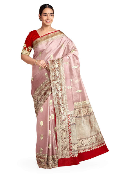 Banarasi kora ( organza) silk saree in peach with floral motifs