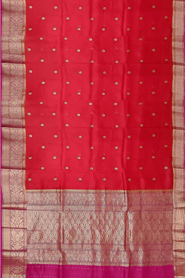 Banarasi kora ( organza) silk saree in dual tone red with small motifs