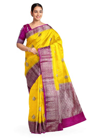 Banarasi kora ( organza) silk saree in yellow with motifs