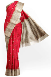 Banarasi kora ( organza) silk saree in red with small motifs