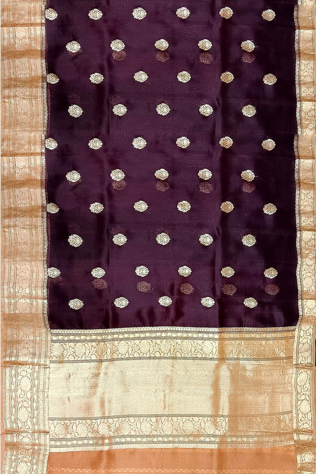 Banarasi kora ( organza) silk saree in brown