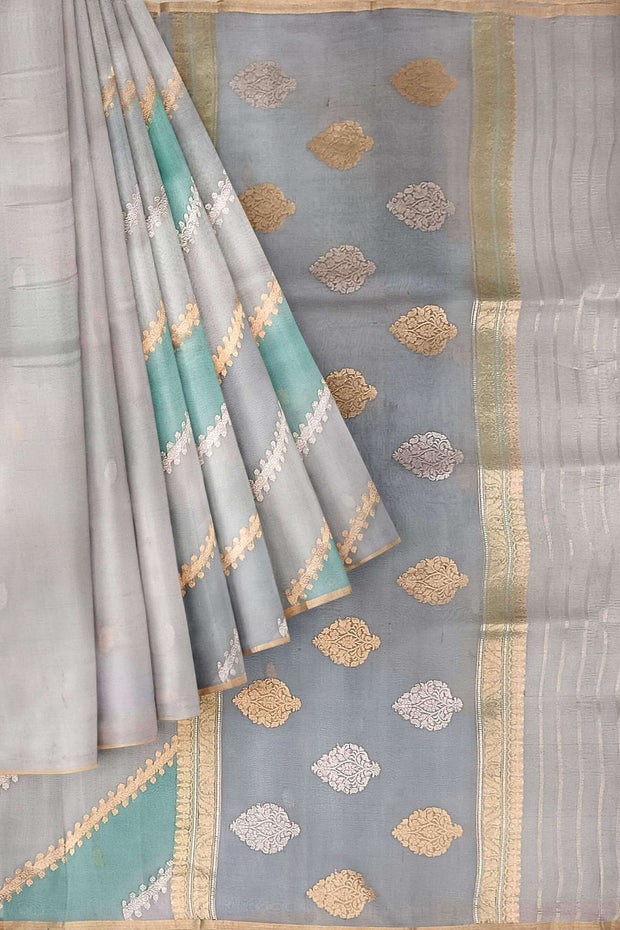 Rangkat pure kora (organza)Banarasi silk saree in light grey