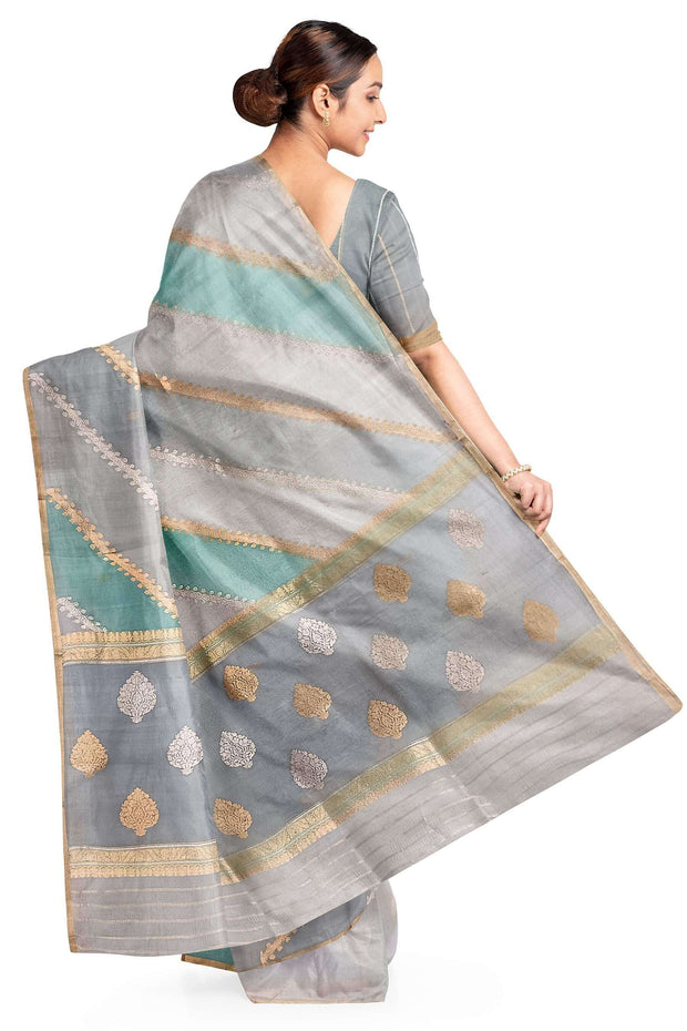 Rangkat pure kora (organza)Banarasi silk saree in light grey