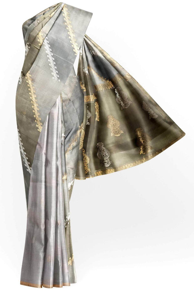 Rangkat pure kora (organza)Banarasi silk saree in  ash grey