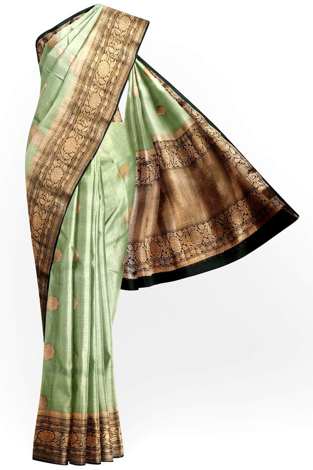 Banarasi kora ( organza) silk saree in pista green with motifs