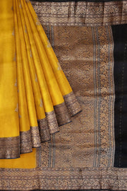 Banarasi kora ( organza) silk saree in mustard yellow with motifs