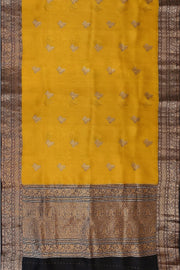 Banarasi kora ( organza) silk saree in mustard yellow with motifs