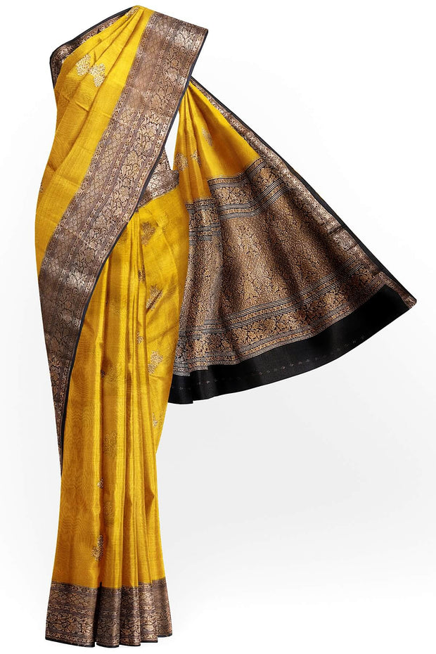 Banarasi kora ( organza) silk saree in mustard yellow with motifs