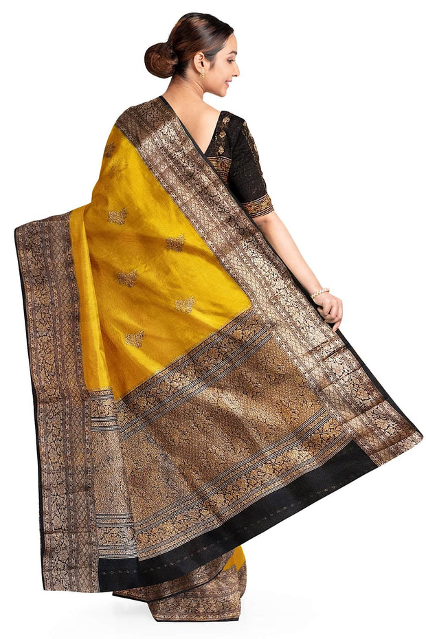 Banarasi kora ( organza) silk saree in mustard yellow with motifs