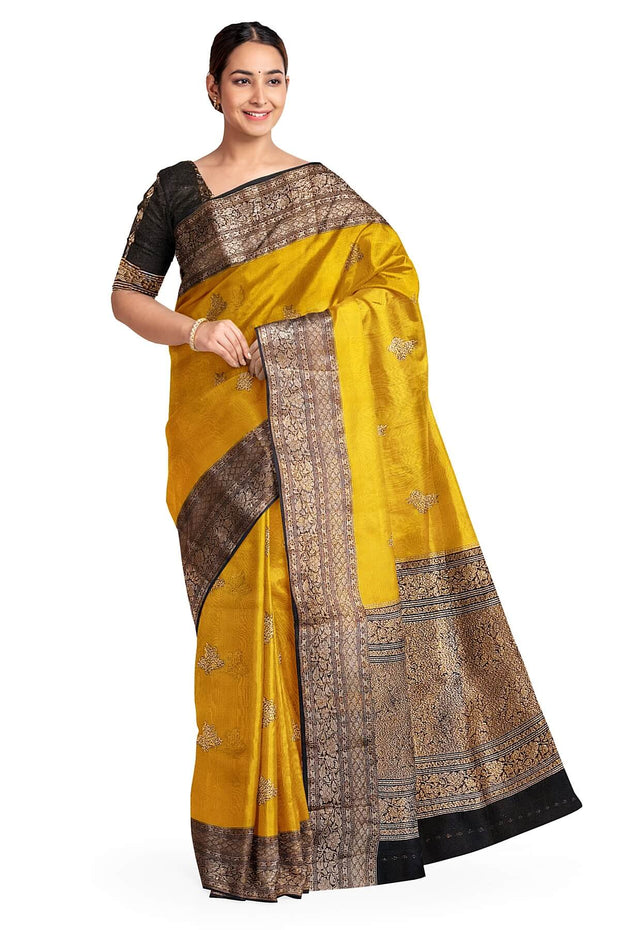 Banarasi kora ( organza) silk saree in mustard yellow with motifs