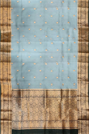 Banarasi kora ( organza) silk saree in sky blue with  gold motifs.