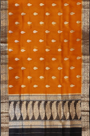 Banarasi kora ( organza) silk saree in orange with  gold motifs.