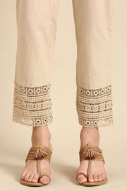 Crochet cotton pant in beige