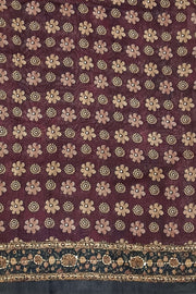 Chanderi silk cotton  saree in brown with kantha work