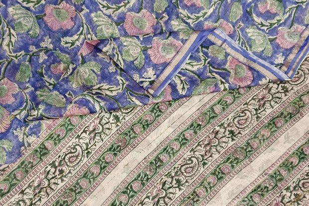 Hand block Bagru print on Chanderi silk cotton saree in dark lavender