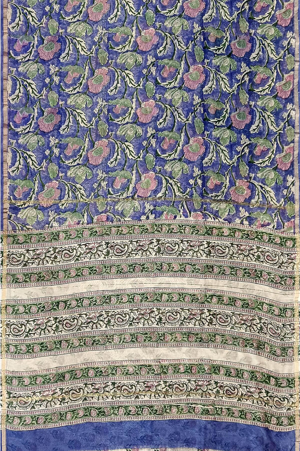 Hand block Bagru print on Chanderi silk cotton saree in dark lavender