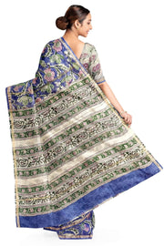 Hand block Bagru print on Chanderi silk cotton saree in dark lavender