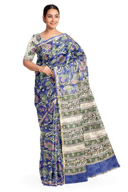 Hand block Bagru print on Chanderi silk cotton saree in dark lavender