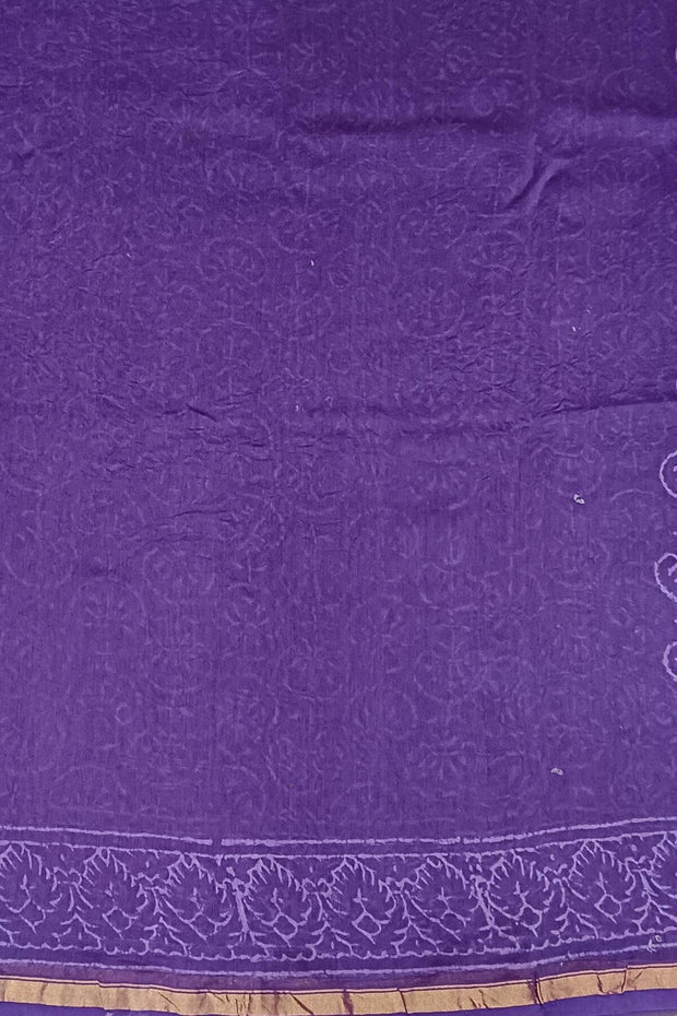 Hand block Bagru print on Chanderi silk cotton saree in purple