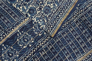 Hand block Bagru print on Chanderi silk cotton saree in indigo with floral