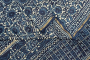 Hand block Bagru print on Chanderi silk cotton saree in indigo with floral