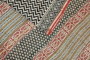 Hand block Bagru print on Chanderi silk cotton saree in off white with zig zag pattern