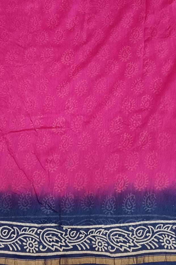 Hand block Bagru print on Chanderi silk cotton saree in  pink