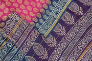 Hand block Bagru print on Chanderi silk cotton saree in  pink