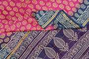 Hand block Bagru print on Chanderi silk cotton saree in  pink