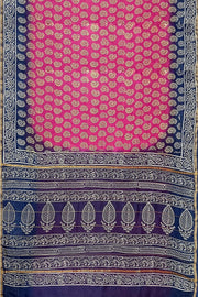 Hand block Bagru print on Chanderi silk cotton saree in  pink