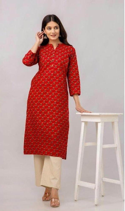 Cotton  kurti in straight cut in maroon