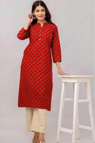 Cotton  kurti in straight cut in maroon.