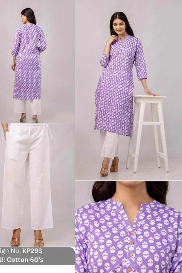 Cotton  kurti in straight cut in lavender