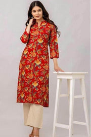 Cotton  kurti in straight cut in red.