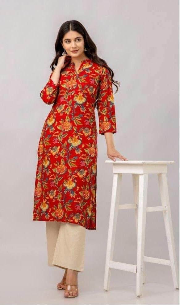 Cotton  kurti in straight cut in red