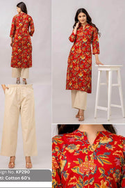 Cotton  kurti in straight cut in red