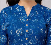 Cotton  kurti in straight cut in indigo