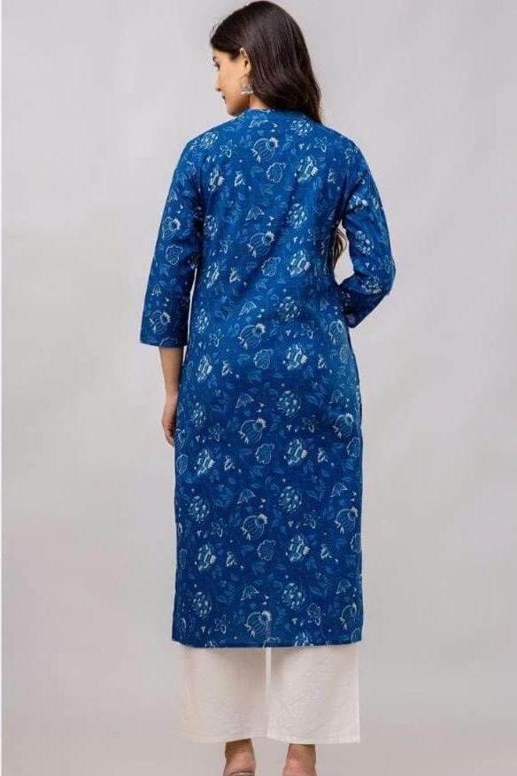 Cotton  kurti in straight cut in indigo .