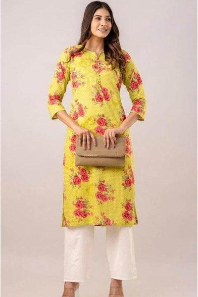 Cotton  kurti in straight cut in olive green.