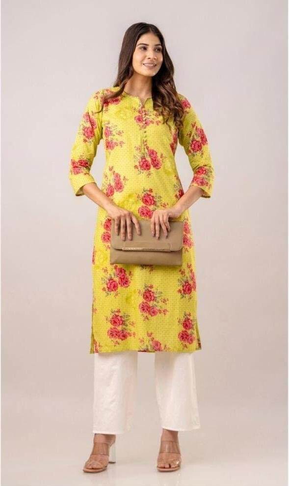 Cotton  kurti in straight cut in olive green