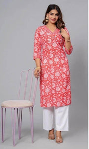 Cotton kurti  in straight cut in peach