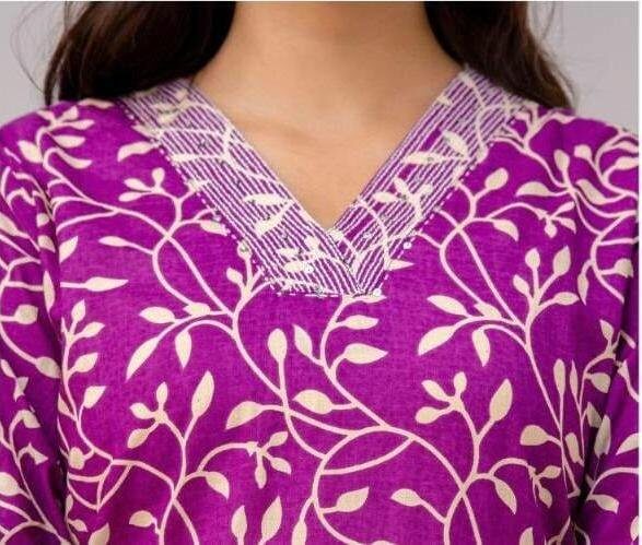 Cotton kurti  in straight cut in purple